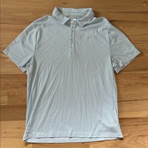 J Crew men's shirt sleeve light blue/white stripe polo golf shirt size large